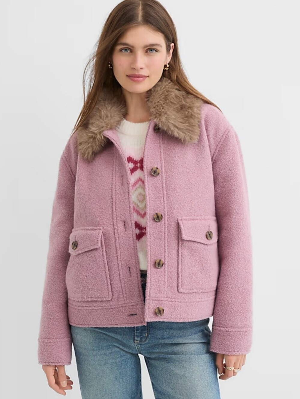 Loft Boulce Faur Fur Collar Shirt Jacket New With Tags